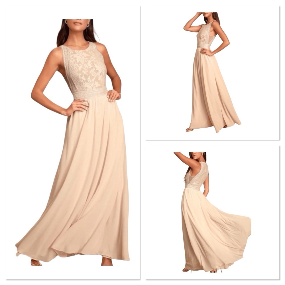 Lulus Forever and Always Blush Pink Lace Maxi Dress, Size Large Sleeveless Lined